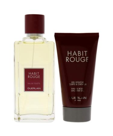 Guerlain Habit Rouge 3.4oz EDT Spray 2.5oz Shower Gel Men 2 Pc Gift Set - Buy Online on GoSupps.com