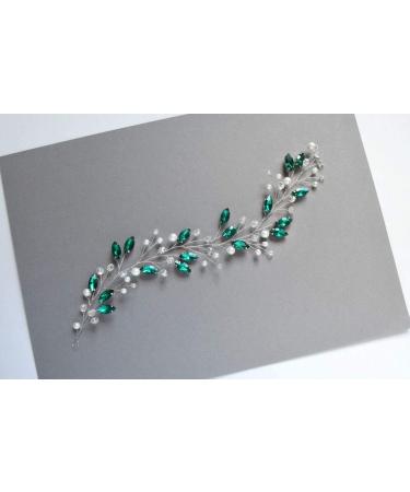 BERYUAN Women Pearl Hair Vine Emerald Green Crystal Leaf Hair Band Piece Silver Headpiece Wedding Hair Accessory Gift for Her Party Headress for Bride Bridesmaid Girls (style 1) - Buy Online on GoSupps.com