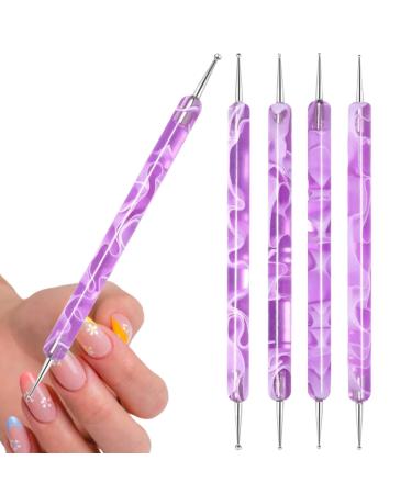 Double Sided Brush Nail Liner Brush - 5 Pieces Nail Liner Brush Dotting Pen | Double Sided Nail Dotting Drawing Tool Multifunctional Nail Brushes Nail Liner Brush Dotting Pen purple