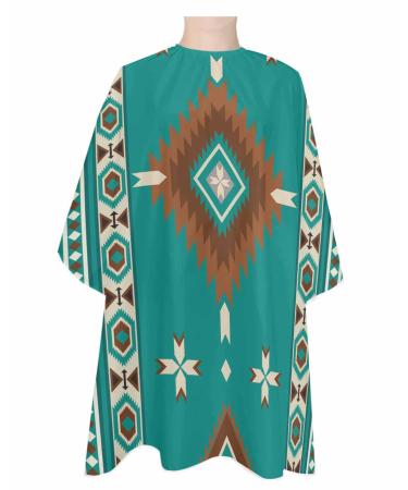 Turquoise Southwestern Barber Cape - Salon Hair Cutting Cape for Women Men Kids Adults Vintage Tribal Ethnic Boho Farmhouse Haircut Cape with Adjustable Elastic Neckline Hairdressing Stylist Accessory 1 piece 55x63 Inch Turquoise