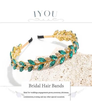 IYOU Crystal Wedding Headband Emerald Green Bridal Hair Bands Crown Sparkly Rhinestone Headpiece Tiara Prom Party Hair Accessories for Brides and Bridesmaid - Buy Online on GoSupps.com