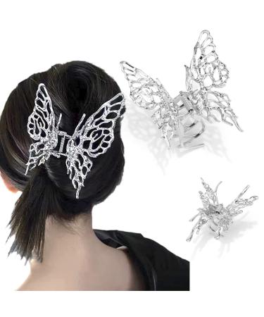 Canitor Butterfly Hair Clips Butterfly Claw Clips Silver Hair Clips 2Pcs Y2K Accessories Hair Clips for Women Hair Clips Moving Butterfly Hair Clips Style-01
