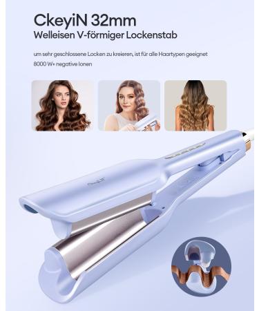 CCKeyin 32mm Wave Iron for Mermaid Waves | Beach Waves Curling Wand & Multi-Styler | French Wave Curlstick | Perfect for Long & Short Hair - Purple - Buy Online on GoSupps.com