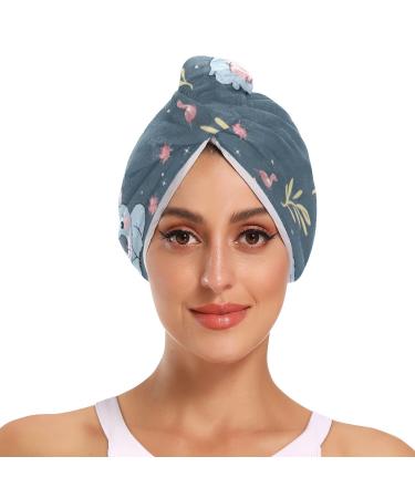 Grey Koala Leaf Hair Towel 2 Pack Super Absorbent Hair Drying Towel Quick Dry Hair Turbans Head Towel with Button Twisty Wrap for Women Girls