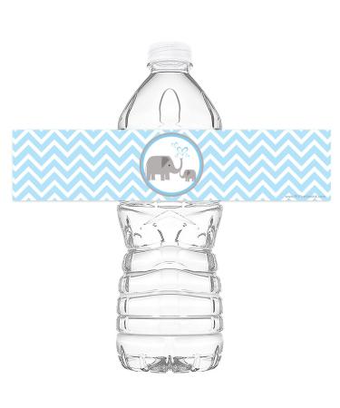 Little Elephant Blue Bottle Wraps - Set of 20 - Baby Shower Water Bottle Labels - Baby Shower Decorations - Made in The USA - Blue