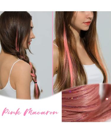 Twinkle Sparkle Clip in Colored Hair Extensions with Glitter Highlights - 22 Long, Straight Synthetic Hairpiece for Women, Girls, Kids - Pink Macaron Festival Gift - Buy Online on GoSupps.com