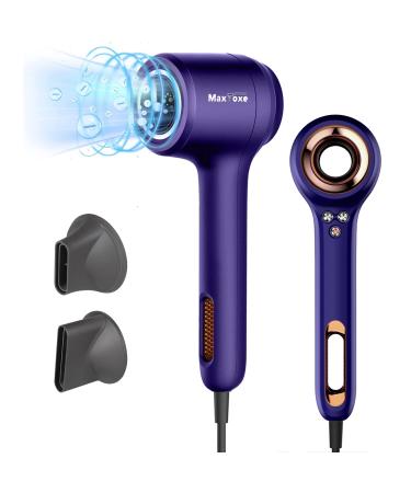 Hair Dryer Ionic Blow Dryer 110 000 RPM Brushless Motor for Fast Drying Low Noise Memory Function Reduce Frizz Hollow Professional High Speed Hairdryer with 2 Magnetic Nozzles for Home Salon Purple