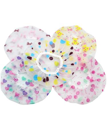 Dylan-EU 5 Pieces Cute Cartoon Shower Caps Shower Cap Elastic Waterproof Shower Cap for Women