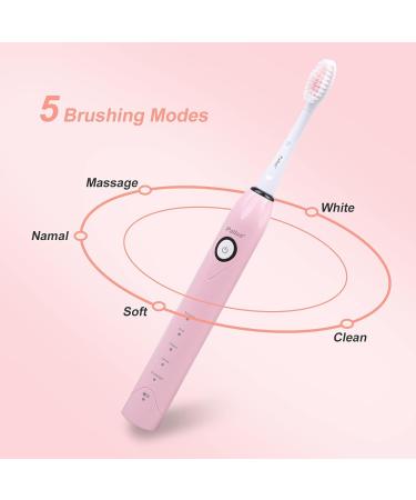 Pallus Electric Toothbrush - Sonic Toothbrush for Adults 5 Dupont Brush Heads 37 000 VPM 5 Modes 2-Hour Charge 30 Days Use Pink - International Shipping Available - Buy Online on GoSupps.com