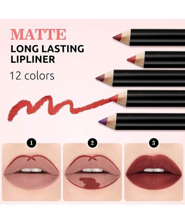 12 Color Matte Lip Liner Set - Waterproof Smooth & Durable Professional Makeup for Women - Buy Online on GoSupps.com
