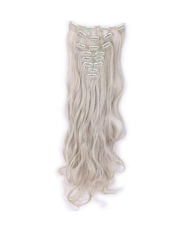 Clip in extensions hair extension like real hair synthetic hair part 8 tresses 18 clips for complete full head hair extensions 60cm wavy ashblonde mix silver gray 60 cm ashblonde mix silver gray