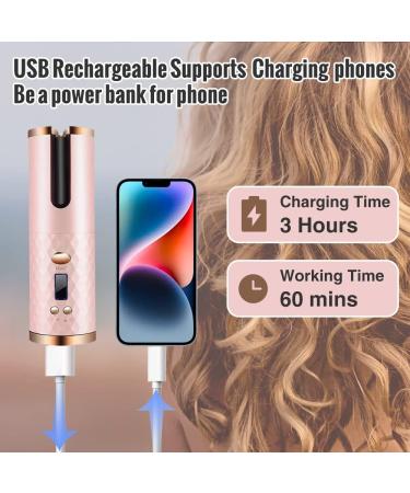Automatic Curling Iron - Cordless Auto Hair Curler Ceramic Rotating Wand with 6 Temps & Timers - Fast Heating Portable & Rechargeable in Rose Gold - Buy Online on GoSupps.com