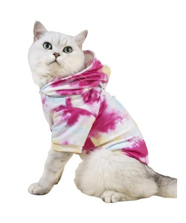 QWINEE Tie Dye Dog Hoodie Dog Sweatshirt Cat Shirt Apparel Dog Clothes for Puppy Kitten Cat Small Dogs Pink and Blue X-Large X-Large Pink and Blue