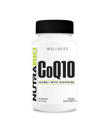NutraBio CoQ10 Dietary Supplement with Bioperine Healthy Heart Function & Cellular Energy Production 200mg - 60 Capsules CoQ10 with Bioperine -200mg