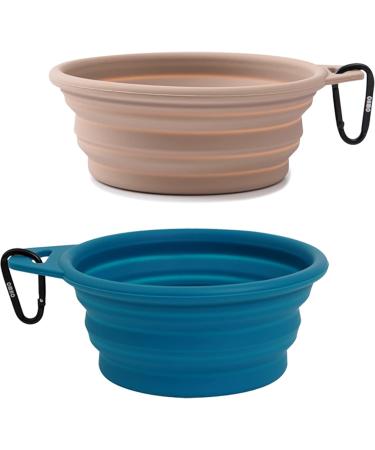 Buy Ohmo Foldable Dog Bowl - 2 Pack (400ml) Blue & Beige | Premium Silicone Portable Pet Water Bowl for Dogs & Cats - Perfect for Outdoor Camping - Buy Online on GoSupps.com