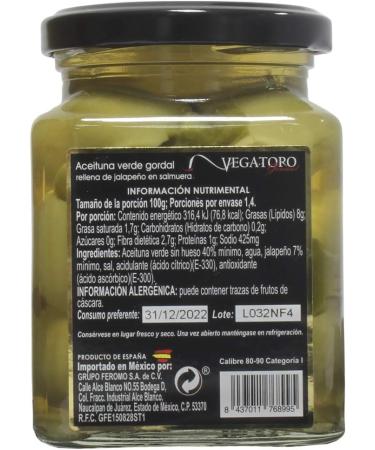 Vegatoro Gordal Olives Stuffed with Jalapeno Peppers - 300g Drained Weight 140g - Buy Online on GoSupps.com
