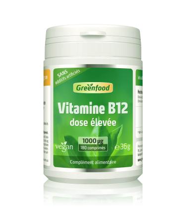Greenfood Vitamin B12, 1000 µg, high dose, 180 tablets, vegan - promotes energy. WITHOUT artificial additives.