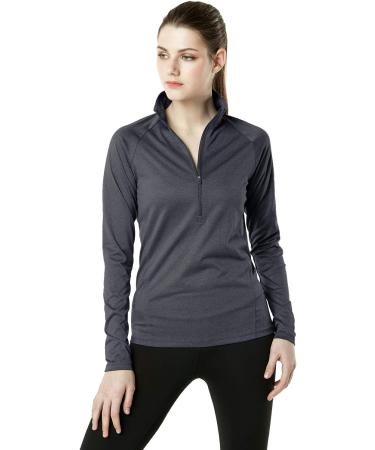 TSLA Women's Quarter Zip Pullover | Quick Dry Long Sleeve Workout Top | Lightweight Athletic T-Shirt | Charcoal Small - Buy Online on GoSupps.com