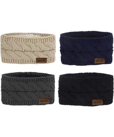 Simoda 4 Pieces Women Winter Warm Fuzzy Fleece Lined Headband Thick Cable knitted Ear Warmer Headwrap (#1) - Buy Online on GoSupps.com