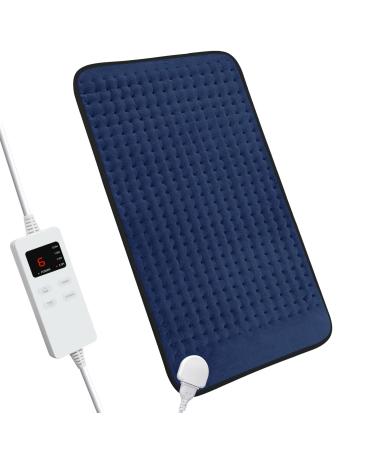 Heating Pad for Back Pain and Cramp Relief, Large Electric Heating Pad with 4 Timer Settings & 6 Temperature Level Auto Shut Off, Dry & Moist Therapy Portable Heat Patch, 12"x 24" Blue Blue 12" x 24"