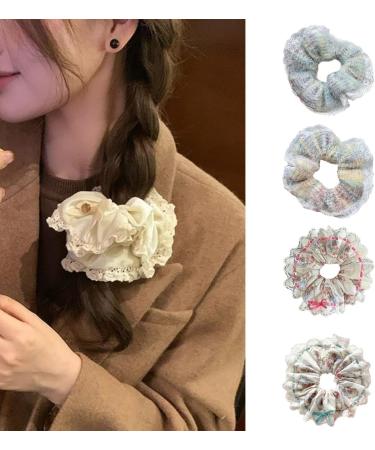xbiez Cute Lace Trim French Hair Scrunchies for Women Girls Vintage Floral Hair Ties Hairband Elastic Ponytail Holder Headband 10 pink - Buy Online on GoSupps.com