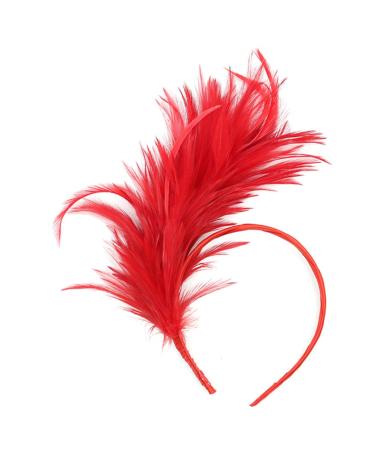 Feather Fascinator Headband Tea Party Headwear 1920s Headbands Flapper Headpieces 1920s for Women (Red) 1 Red
