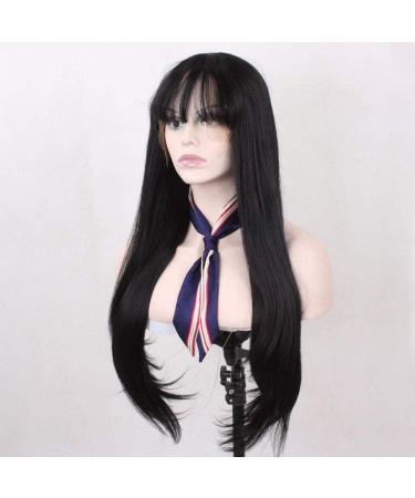 Buy 18-Inch Heat Resistant Synthetic Lace Front Wigs for Women - Long Straight Black Hairpieces with Bangs for Daily & Party Use - Buy Online on GoSupps.com