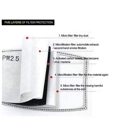 10 Pcs - PM2.5 Activated Carbon Filter 5 Layers Insert - Replaceable Anti Haze Dust Haze Allergens Pollution Ash Protective Mouth Filter for Outdoor Activities - Filtre charbon actif PM 2.5 5 couches - Buy Online on GoSupps.com