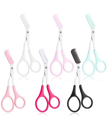 6 Pieces Eyebrow Scissors with Comb Eyebrow Trimmer Scissors Eyebrow Shaping Cut Scissors Stainless Steel Eyebrow Trimmer Scissors Hair Removal Beauty Accessories for Men and Women (Multicolor)