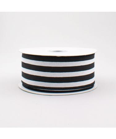Vertical Stripe Wired Edge Ribbon (1.5  Black White) - 10 Yards : RX9135X6