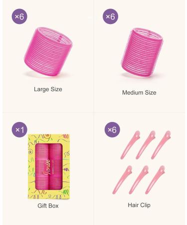 IENIN Self Grip Hair Rollers Set - 18 Pack, 2 Sizes, Velcro Curlers with Clips - Jumbo Hair Rollers for Long, Medium, Short Hair - DIY Hairstyle, Holiday Gift for Women - Pink - Buy Online on GoSupps.com