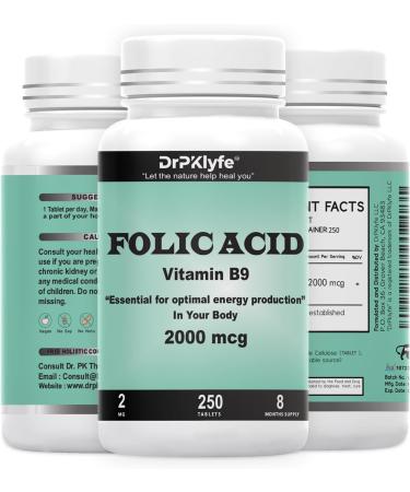 DrPKLyfe Folic Acid Tablets for Energy Pregnancy & Nutritional Support 2000 mcg Folate Vitamin B9 Prenatal Formula 250 Tablets (8-Month Supply) - Buy Online on GoSupps.com
