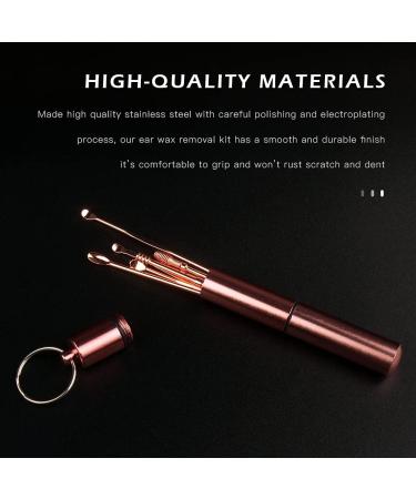 Stainless Steel Ear Wax Removal Kit | 6-in-1 Ear Cleaner Set with Keychain Storage Box - Rose Gold - Buy Online on GoSupps.com