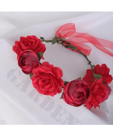 Wiwpar Red Rose Floral Crown Headband - Adjustable Flower Wreath Garland for Wedding & Party Women s Hair Accessory - Buy Online on GoSupps.com
