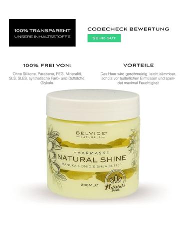 Belvide Natur Haarmask with Manuka Honey & Avocado Oil - Silicone & Paraben-Free Hair Treatment for Normal & Dry Hair - Buy Online on GoSupps.com