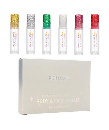 Glitter Body Stick | 6 Colour Paint Gel | Glitter Makeup - For Festivals Parties Halloween Carnivals Musical Events Christmas Themes