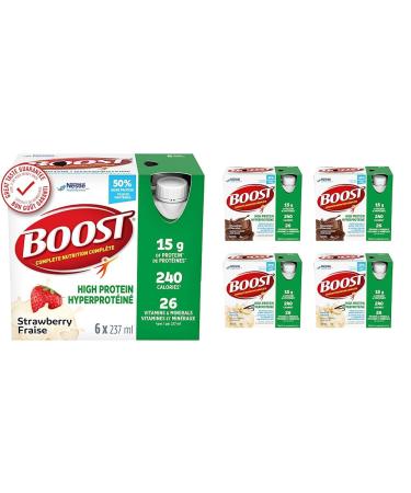 BOOST High Protein Meal Replacement Drink Strawberry 24 x 237 ml & High Protein Meal Replacement Drink Variety Chocolate and Vanilla 24 x 237ml Meal Replacement Drink+ High Protein Drink