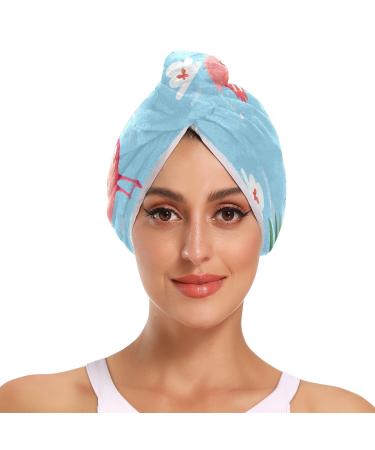 Red Flamingos1 Hair Towel 2 Pack Super Absorbent Hair Drying Towel Quick Dry Hair Turbans Head Towel with Button Twisty Wrap for Women Girls