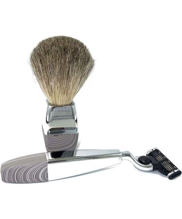 Kjyr Savable High-Quality Shaving Brush Set - 4-Piece Gift for Men | Natural Roof Hair & Wood Razor | Premium 15x20cm Silver Design - Buy Online on GoSupps.com