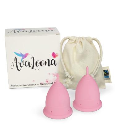 2 Avaloona menstrual cup made in Germany with fairtrade organic cotton bags - hygienic sustainable anti -allergen and vegan - double pack (large pink) l (2 pieces) pink - Buy Online on GoSupps.com