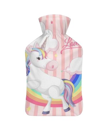 Unicorn Rainbow Hot Water Bottle With Cover Plush Bed Bottle Hand Warmer For Adults And Children 26.5X15.3cm