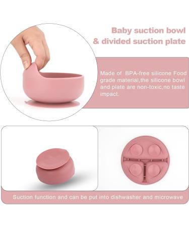Silicone Baby Feeding Set Baby Led Weaning Supplies Set Silicone Suction Bowls Suction Plates Silicone Baby Bib for Toddlers Spoon and Fork Cup with Straw and Lids (Pink 8 Packs) - Buy Online on GoSupps.com