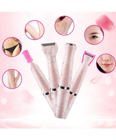 4-in-1 Washable Electric Lady Shaver & Facial Trimmer - Pink | Women's Razor for Armpits & Face - 14x5cm - Buy Online on GoSupps.com