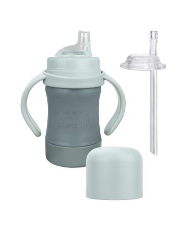 green sprouts Sprout Ware Plant-Plastic Sip & Straw Cup  Includes Sippy & Straw Spouts  Easy Grip Handles  Gray