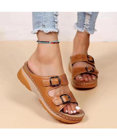 Cinvoma Women Leather Sandals - Orthopedic Arch Support Yellow Sandals (Size 43) - Buy Online on GoSupps.com