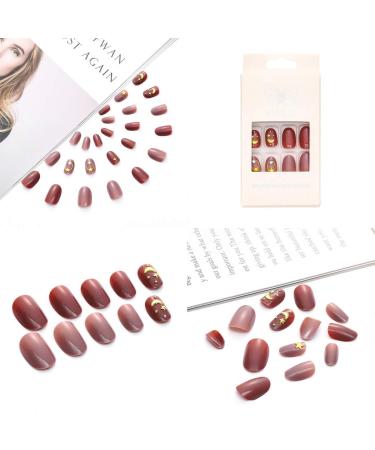 Sethexy Red Oval False Nails - Glossy Star & Crescent 24-Piece Complete Salon Acrylic Nail Tips for Women & Girls - International Shipping - Buy Online on GoSupps.com