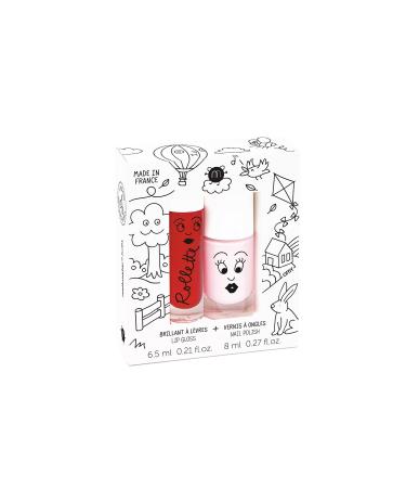 Nailmatic Kids Cottage Set Children's Lack + Lip Gloss Child Fruity - Nail nail polish for girls - pink paint + natural lip gloss cherry - from 5 years