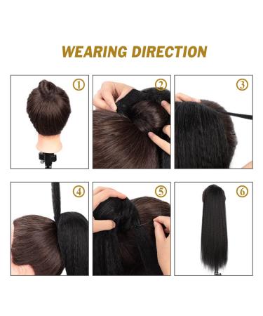 24 Long Yaki Straight Ponytail Extension | Synthetic Wrap Around Magic Paste | Clip-In Kinky Straight Hair for Women - Natural Black - Buy Online on GoSupps.com