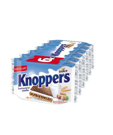 SONDEY Pack of 6 units *** KNOPPERS Milk and Hazelnut Filled Wafer 6x25g *** (6 units per carton) ***