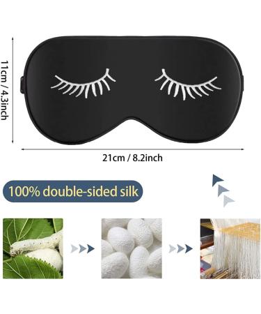 Silk Eyelash Style Sleep Mask Set for Women - 2 Black Satin & 2 Dark Blue Soft Masks with Adjustable Strap and Silk Bag - Buy Online on GoSupps.com